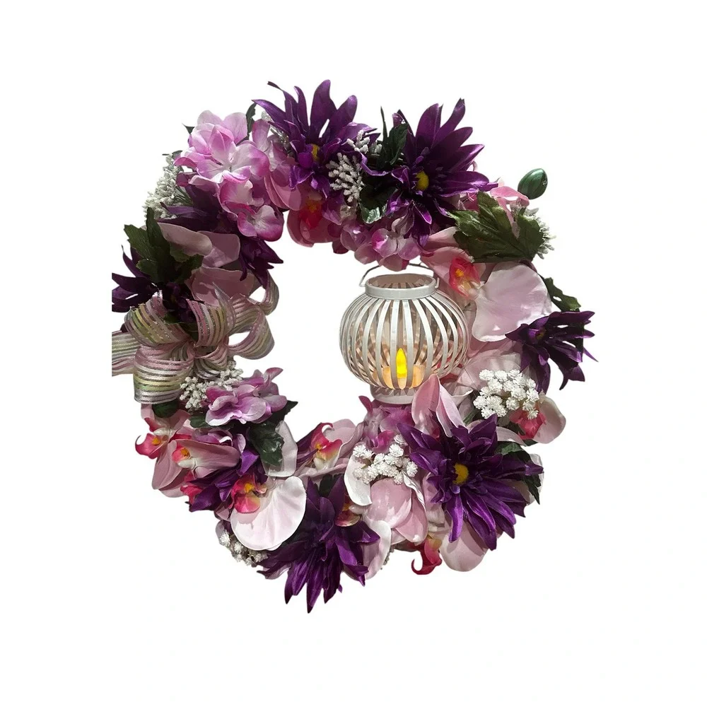 Grapevine Wreath; Spring & Summer Purple and pink; Floral Door Decor